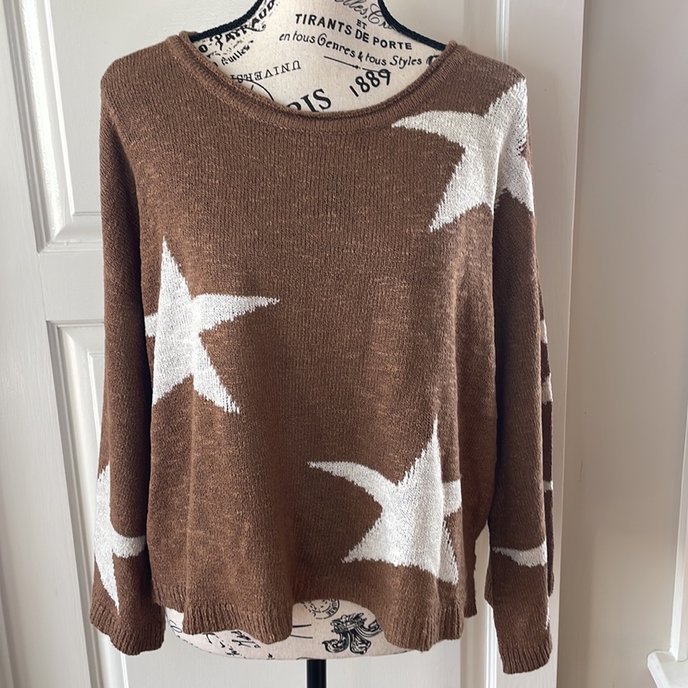 NWOT Camel Knit Star Sweater with Bell Sleeves - Picture 3 of 12